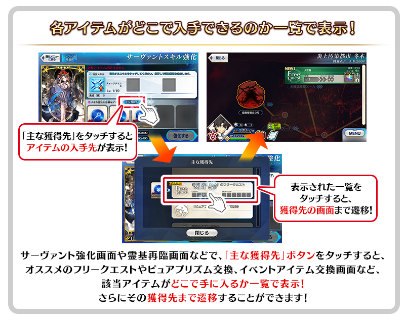 アイテムの「主な獲得先」ボタンについて