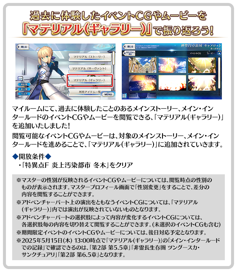 マイルームの「マテリアル(ギャラリー)」について